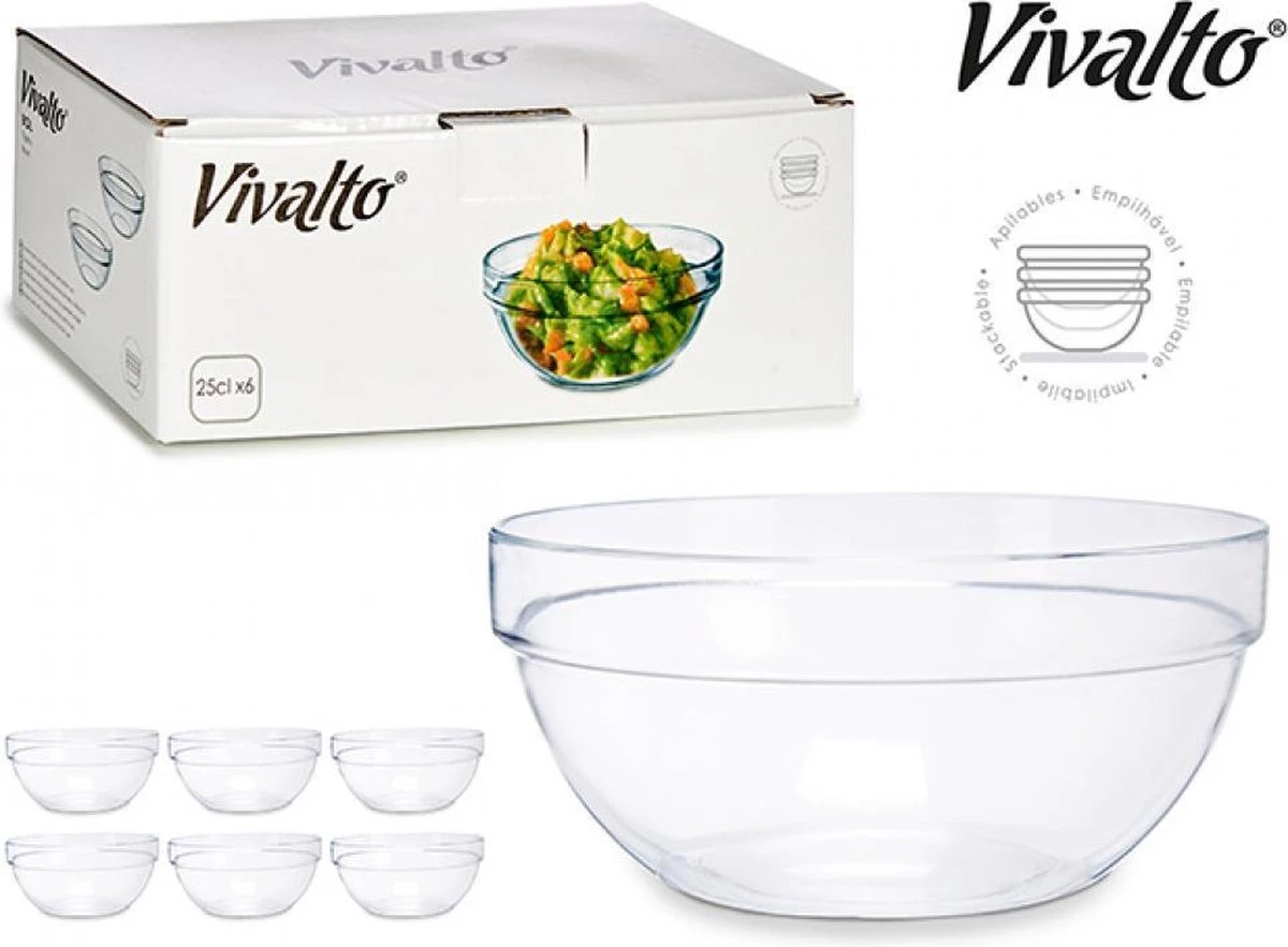 Set Van 6x Stuks Glazen Salade/dessert/sauzen Schaaltjes/kommetjes 10.5 X 4.5 Cm - Schalen/kommen Van Glas 2 Set Van 6x Stuks Glazen Salade/dessert/sauzen Schaaltjes/kommetjes 10.5 X 4.5 Cm - Schalen/kommen Van Glas - Afbeelding 2