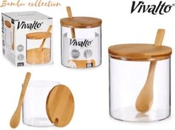 Suikerkom / Suikerpotje Glas Met Bamboe Houten Lepel En Deksel 520 ML -Barbecue Benodigdheden 1200x889 2