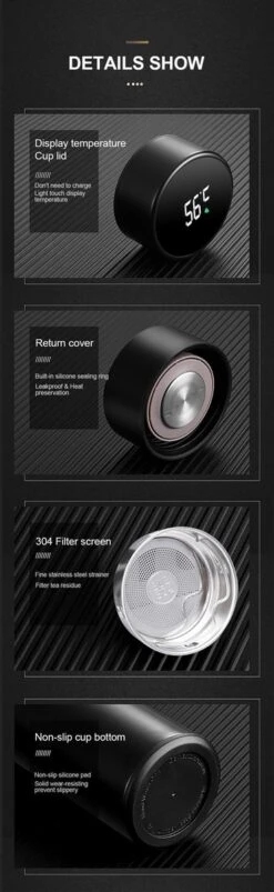 Slimme Thermosfles Met LCD Temperatuur Display - Curver Isolatiefles 0,5 Liter - Dubbelwandige Thermosfles - Thermosbeker - Isoleerfles - Thermoskan - Travel Mug - Bidon Drinkfles - Koffiebeker - Drinkflessen - RVS - Smart Thermos - Metaal -Barbecue Benodigdheden 369x1200