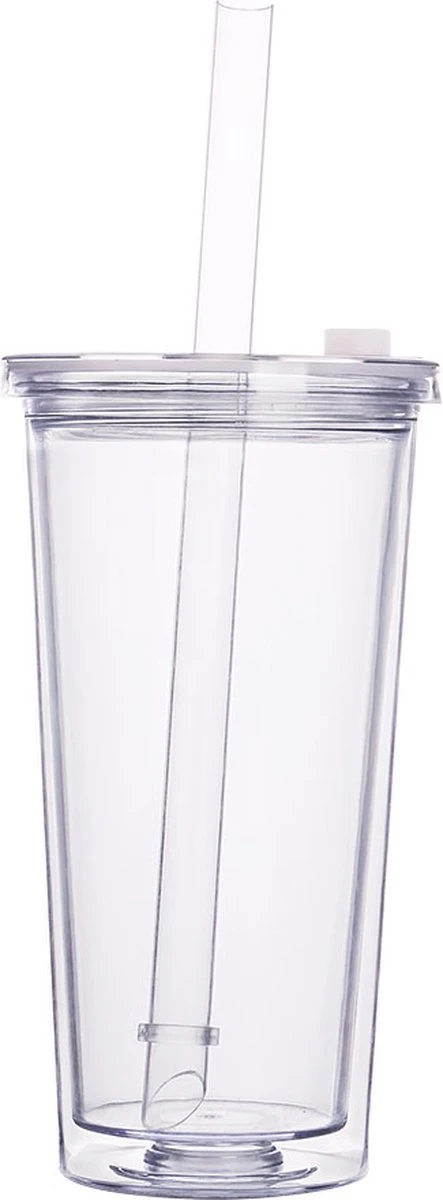 Merkloos Beker Met Rietje Deksel En Schoonmaakborstel - 550 Ml - Transparant - Herbruikbare Plastic Drinkbeker - Dubbelwandig - Koffiebeker To Go Beker 1 Merkloos Beker Met Rietje Deksel En Schoonmaakborstel - 550 Ml - Transparant - Herbruikbare Plastic Drinkbeker - Dubbelwandig - Koffiebeker To Go Beker