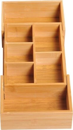 Verstelbare Lade Organizer - Voor Bestek/Keuken/Bureau/Make-Up/Accessoires – Uitschuifbare Lade Inzet Verdeler - Opbergbak Doos - Verstelbaar In 5 Of 7 Compartimenten - Duurzaam Bamboe Hout -Barbecue Benodigdheden 669x1200