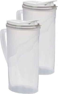 2x Stuks Waterkan/sapkan Transparant/lichtgrijs Met Deksel 1.8 Liter Kunststof - Smalle Schenkkan Die In De Koelkastdeur Past