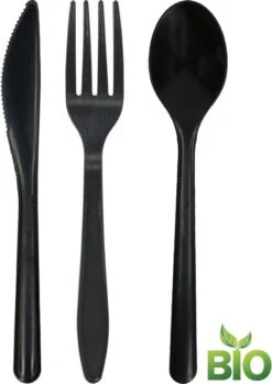 Bondoo Plastic Vorkjes + Messen + Lepels Bestek 50 Stuk - Plastic Wegwerp Bestek - Stevig En Herbruikbaar - BPA Vrij - Vaatwasbestendig - Zwart