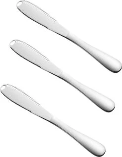 Merkloos Zilverkleurige 3-delige Botermessen Set - Roestvrijstaal - Messenset Voor De Boter - 3 X 20,8 X 1,6 Cm
