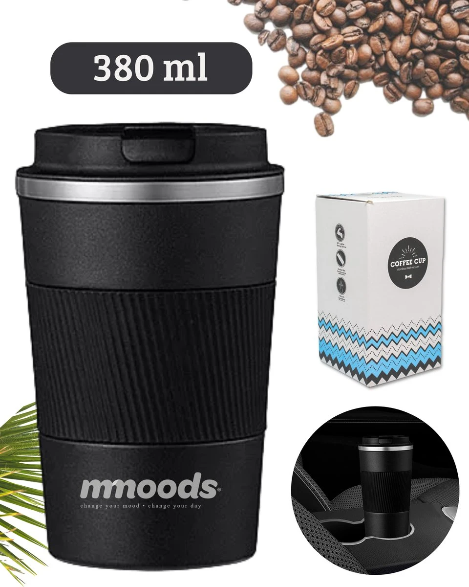 Mmoods Thermosbeker Voor Koffie En Thee 380ml - Koffiebeker To Go - Reisbeker Voor Auto - Herbruikbare Drinkfes Voor Warme En Koude Dranken - Ecologische Thermoskan Zwart Geschenk 1 Mmoods Thermosbeker Voor Koffie En Thee 380ml - Koffiebeker To Go - Reisbeker Voor Auto - Herbruikbare Drinkfes Voor Warme En Koude Dranken - Ecologische Thermoskan Zwart Geschenk