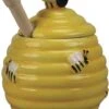 Merkloos Gele Honingpot Met Honinglepel/stokje 11 Cm - Keukengerei/tafelgerei - Thee Drinken - Honing Potten Met 3D Bijenmotief